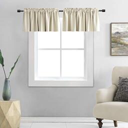 DONREN 2 Panels Cream Beige Curtain Valances for Kitchen 52 x 16 Inches Long Room Darkening Rod Pocket Valances