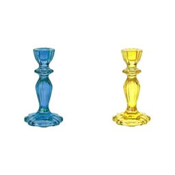 Beautiful & Decorative Glass Candlestick Holder Stand for candles, Ideal, Valentines, Christmas or Wedding Anniversary Present Blue & Yellow