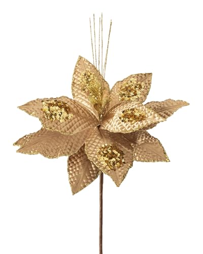 WeRChristmas Artificial Poinsettia Christmas Tree Flower Decoration, Gold, 30 cm