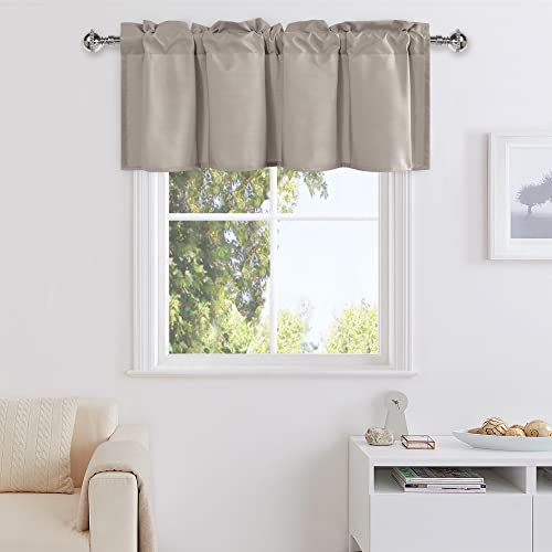 DWCN Valance Curtains for Kitchen Windows, Basement Window Curtains 18 Inches, Rod Pocket Bathroom Curtains - 1 Panel, 42 X 18 Inch, Taupe