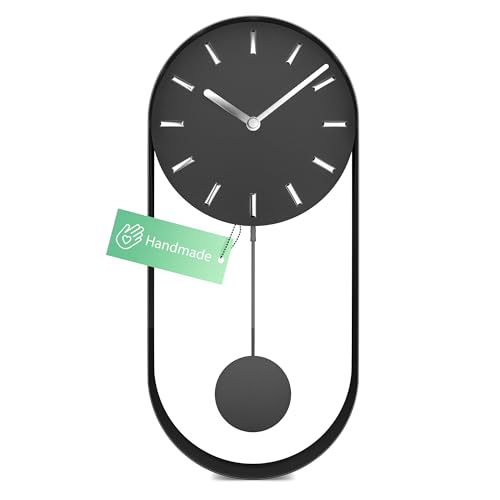Mebus Modern Pendulum Clock Large Wall Clock without Ticking Noises I Handmade Metal I Quartz Movement I 40 x 20 cm I Colour Grey Black