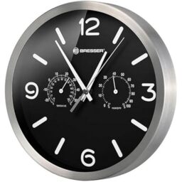 Bresser MyTime ND Radio-Controlled Wall Clock Thermo-Hygro with Silent Radio-Controlled Clock, Stainless Steel Frame and Display for Temperature and Humidity, Black, 250 x 250 mm