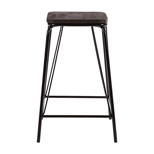 Premier Housewares Bar Stool, Counter Height Stools, Metal & elmwood, w42 x d42 x h62cm - Black