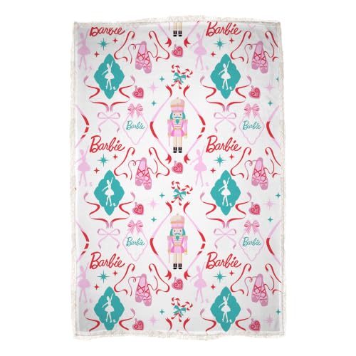 Barbie Nutcracker Officially Licenced Fleece Blanket - Super Soft Warm Fleece With Sherpa Back - White and Pink Design - Perfect For Home, Sleepovers & Camping - 120 x 150 cm