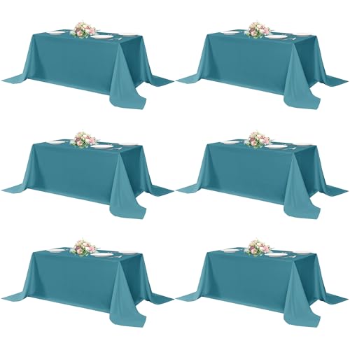 sancua Teal Rectangle Tablecloths 90x156 Inch, 6 Pack - Washable Fabric Table Cloth, Large Reusable Polyester Covers for Wedding, Party, Birthday, Banquet