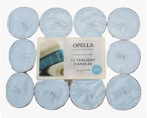 OPELLA Scented Tea Lights Pack of 12 Various scents Candles tealights Fast Post (Cotton Breeze), White