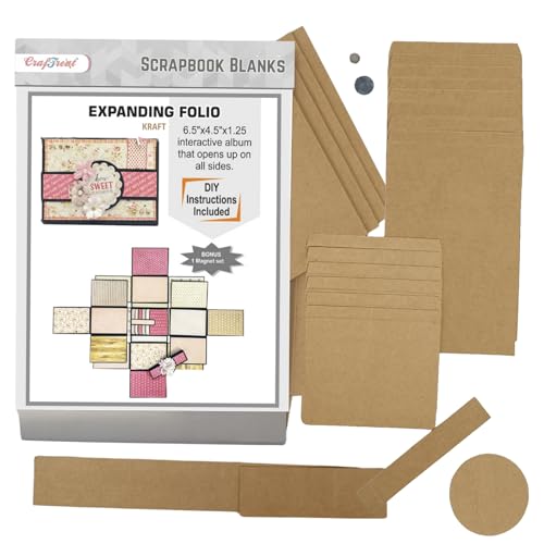 CrafTreat DIY Scrapbook Blank Precut Album Base Expanding Folio Kraft - Interactive Mini Scrapbook Kit - Photo Album Scrapbook for Wedding Anniversary Travel Couples Memory Book Gift