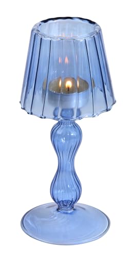 Gurfuy Desk Lamp Shaped Glass Candle Holder - Glass Hurricane Candleholder Crystal Decorative Candle Stand for Table Wedding Dinning Centerpieces Party Supplies Decor NavyBlue
