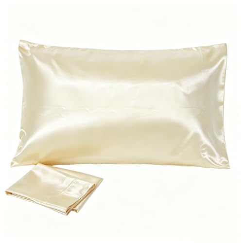 Juwenin Bedding, Satin Pillowcase with Zipper (Silky Satin Pillow Case for Hair) Set of 2 (Beige, Queen(20''x29''))