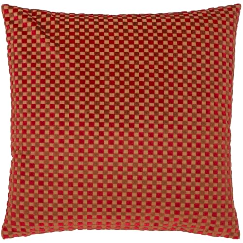 furn. Checkered Cushion Cover (Maroon - 45x45cm) - Bold Checkerboard Velvet Textured Retro Inspired Decorative Case