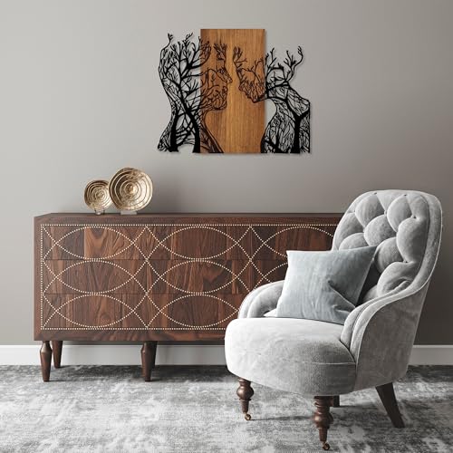 Elegant Decorative Wooden Wall Accessory, 58 x 70 cm, 50% Wood (3 cm Thick) & 50% Metal, Unique Walnut & Black Finish, Perfect for Modern Decor