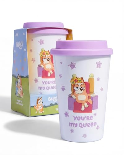 Bluey 'You're My Queen' Travel Mug Gift Set, 2 Tea Bags - Officially Licensed, Bluey Cup and Silicone Lid, English Breakfast Tea, Bluey Gifts, Mum, Christmas