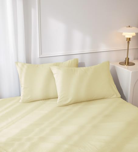 JIYUAN 100% Washed Cotton Pillowcases Set Envelope Closure Pack of 2 Comfy Simple Style Soft Breathable Textured Durable Linen Feel Bedding for All Seasons King Size,Light Yellow