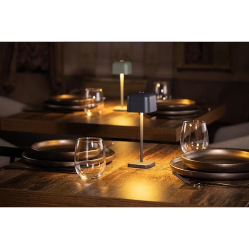 Olympia Lucca Cordless LED Table Lamp Squared Dome, Grey, 200mm