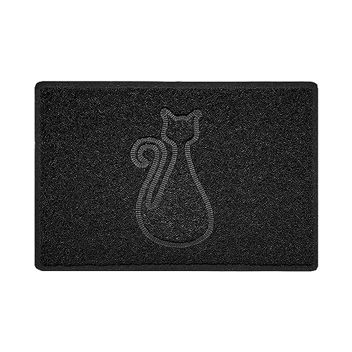 Nicoman CAT Embossed Shape Door Mat Dirt-Trapper Jet-Washable Doormat-(Use Indoor or Sheltered Outdoor)- (60x40cm/23.6x15.7inches, Small) Black