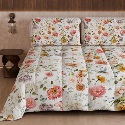PETTI Artigiani Italiani Printed Winter Duvet 270 ?? 260 cm - Floral 06 White, reversible microfibre quilt, 300 g/m??, Made in Italy