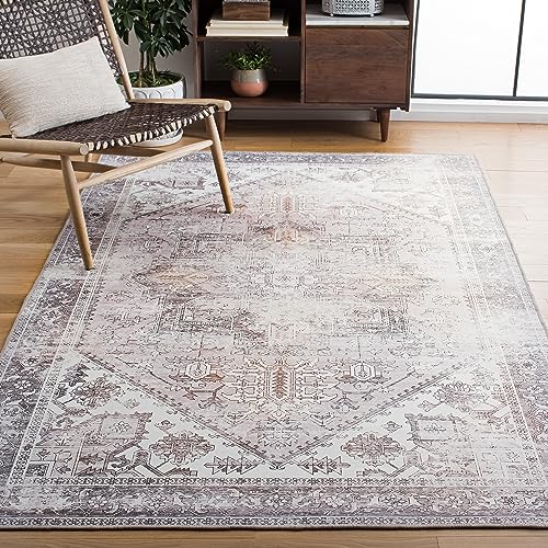 Safavieh Traditional Rug Ideal for High Traffic Areas - Machine Washable and Non Slip - Tucson Collection, Short Pile, in Beige and Grey, 200 X 300 cm