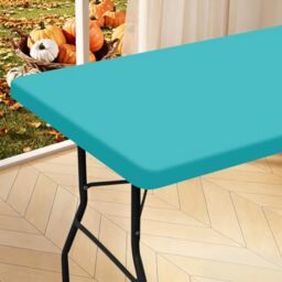 "Homing Rectangle Table Cloth Cover, Waterproof Polyester Elastic Fitted Tablecloth, Fits for 6 Foot Folding Tables, Washable Table Protector for Picnic, Camping, Outdoor (Turquoise, 30"" x 72"")"