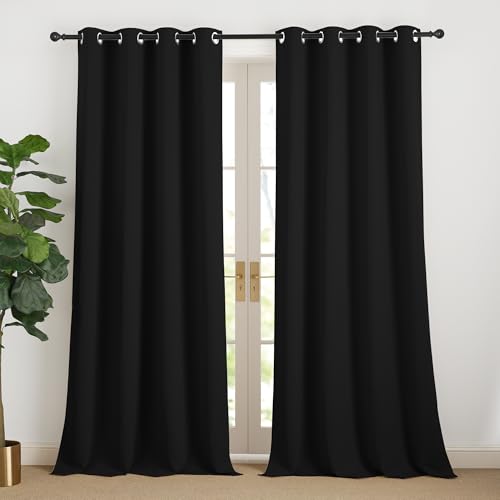 NICETOWN Thermal Window Curtains Opaque Black Set of 2 H 240 x W 140 cm Long Curtains with Eyelets for Living Room