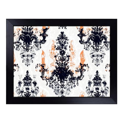 Lap Tray with Bean Bag Cushion, Damask Pattern - Handmade in the UK, Raised Wooden Edge, Padded Cushion, Heat-Resistant Wipe-Clean Surface, for Meals, Laptops and Crafts