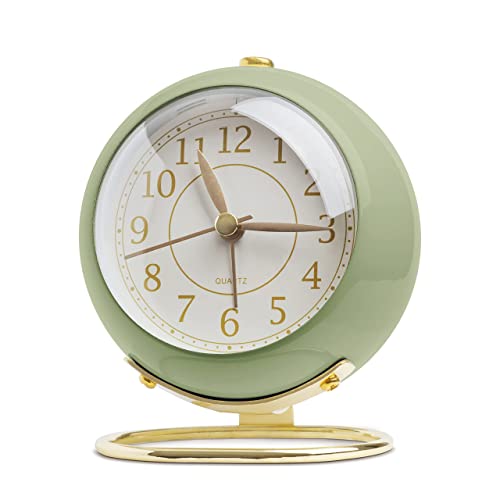 SHISEDECO Small Tableclocks Classic Non-Ticking Tabletop Alarm Clock with Backlight, Battery Operated Astronaut Deskclock with HD Glass for Living Room Bedroom Bedside Indoor Decor (Green)