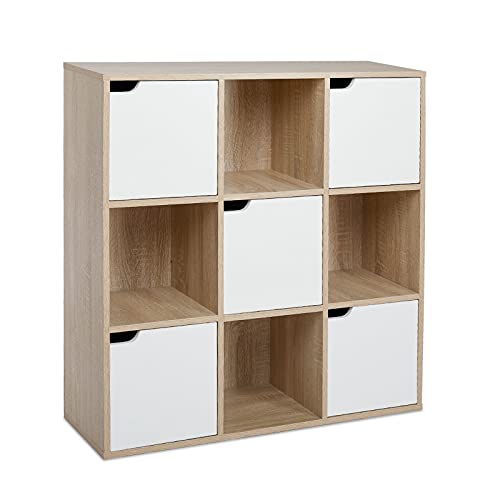Meerveil 9 Cube Storage Unit, 90 x 30 x 90 cm, Oak and White