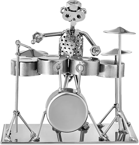 "Broadway Gifts 7"" Silver Metal Drummer Figurine - Steampunk Musician - Hand-Crafted SIlver-Tone Drumming Gift for Musicians & Drummers"