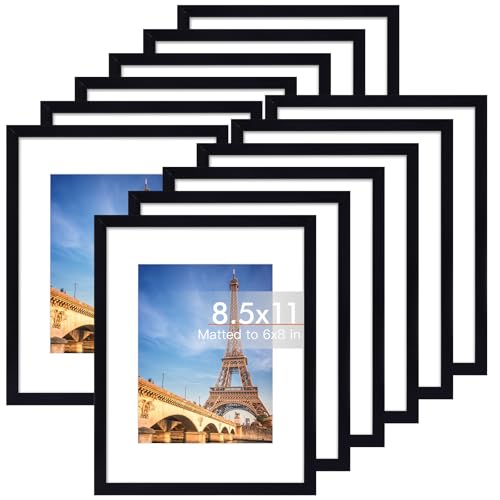 Fixwal 8.5x11 Picture Frame Set of 12 with Shatter Resistant Plexiglass, Classic Thin Border Black Photo Frames for Home Office Decor Wall Display