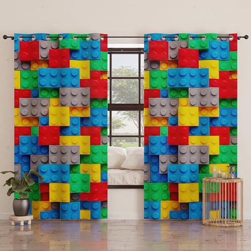 PETTI Artigiani Italiani - Panel Curtains for Interior with Rings 2 Pieces 140 x 280 cm, Blackout Curtain for Bedroom and Living Room, Insulating and Modern, Bricks, 100% Made in Italy