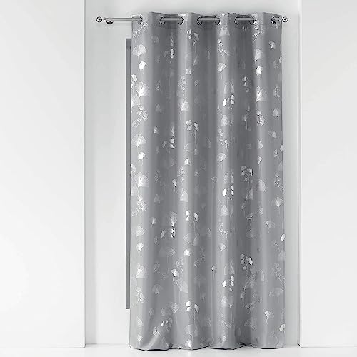 Grey Silver Printed Polyester Eyelet Curtain 140 x 260 cm