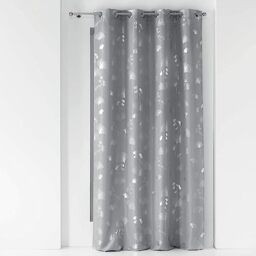 Grey Silver Printed Polyester Eyelet Curtain 140 x 260 cm