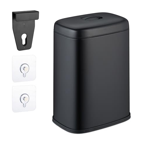 Relaxdays Hanging Kitchen Waste Bin, 5 L, Rubbish Container, Lid, Plastic, Bathroom Dustbin, 29 x 21.5 x 16.5 cm, Black