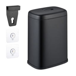 Relaxdays Hanging Kitchen Waste Bin, 5 L, Rubbish Container, Lid, Plastic, Bathroom Dustbin, 29 x 21.5 x 16.5 cm, Black