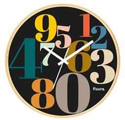 FISURA - Wall clock modern numbers. Wall clock without ticking sounds. Modern kitchen clock. Black wall clock. 30 cm in diameter. Wood and glass. 1 AA battery.
