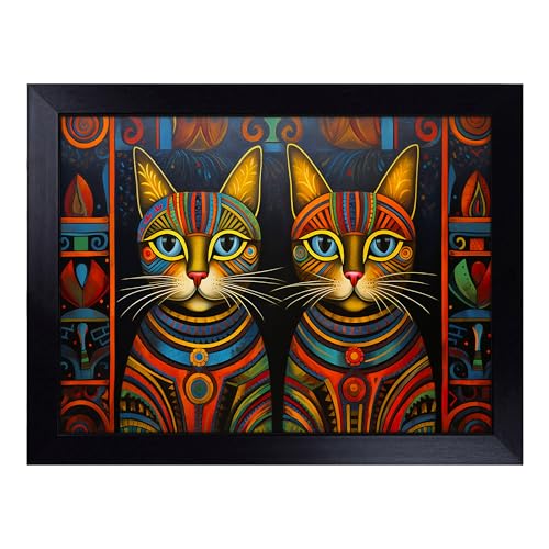 Lap Tray with Bean Bag Cushion, Egyptian Cat Hard Edge - Handmade in the UK, Raised Wooden Edge, Padded Cushion, Heat-Resistant Wipe-Clean Surface, for Meals, Laptops and Crafts