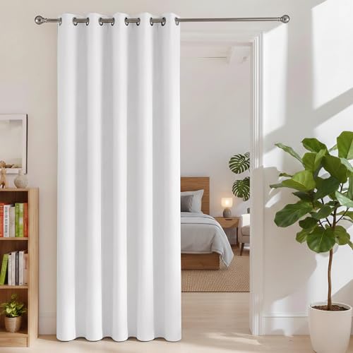 BONZER Room Dividers Curtain, Privacy Thermal Insulated Blackout Curtains - Room Darkening Noise Reduce Greyish White Window Drapes for Bedroom Living Room Doorway, 96L x 60W Inch (8L x 5W ft), 1 Panel