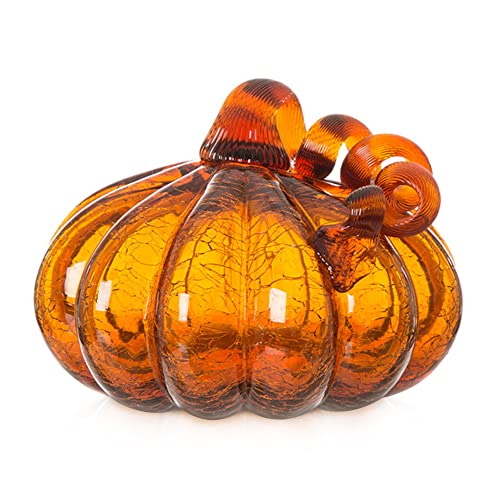 "Glitzhome Hand Blown Glass Pumpkin Table Top Home D??cor, 5.51"", Amber"