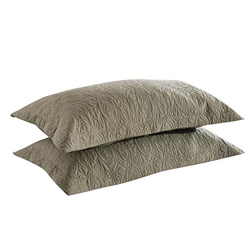 MarCielo 2-Piece Embroidered Pillow Shams, Decorative Microfiber Pillow Covers Set Standard Size Sage