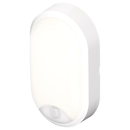 4lite Pylus Outdoor Oval Wall Light (White) 1100lm Motion Sensor Bulkhead IP54 LED Integrated Exterior Light - 4L2/3217/PIR - 4Yr Guarantee