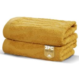Rapport Home 2-Pack Safari Hand Towels - Mustard Yellow - 50x85cm 100% Cotton 500GSM - Absorbent & Soft Bathroom Towel Set - Oeko-Tex Certified