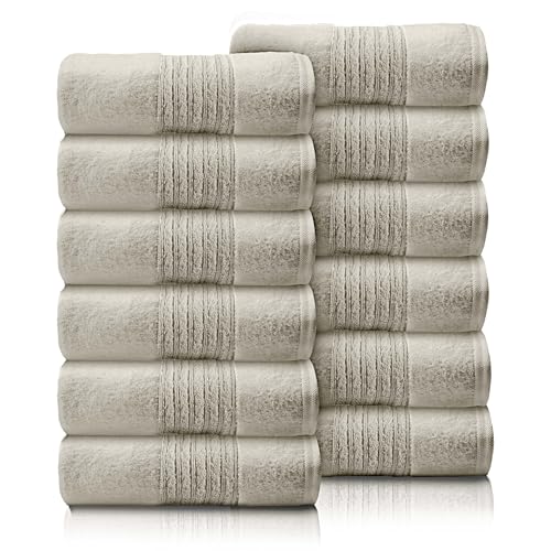 GC GAVENO CAVAILIA 12 Pack Face Towels Set (30x30 CM) - Cotton Face Cloths - Quick Drying & Highly Absorbent Fingertip Towel Washcloth For Bathroom, Spa, Gym Towels - Cream