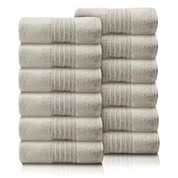 GC GAVENO CAVAILIA 12 Pack Face Towels Set (30x30 CM) - Cotton Face Cloths - Quick Drying & Highly Absorbent Fingertip Towel Washcloth For Bathroom, Spa, Gym Towels - Cream