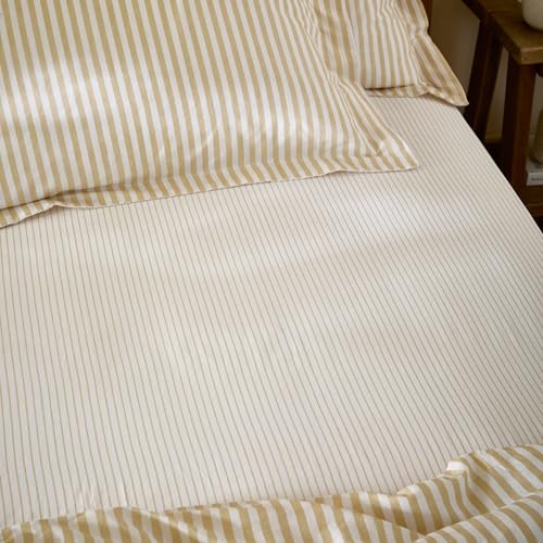 Yard Hebden Narrow Stripe Fitted Sheet – Ultra Soft 100% Cotton Striped Bed Sheet (Honey Yellow – Super King – 180x200x32cm)