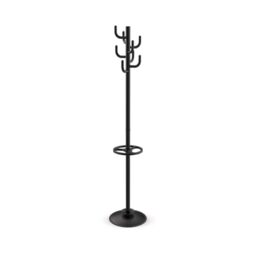 MAUL MAULpolaris Coat Rack 36.5 x 36.5 x 177 cm Coat Stand with Umbrella Holder and 8 Hooks Hallway Coat Rack for Office, Reception Area, Sturdy Steel Clothes Rack, Black