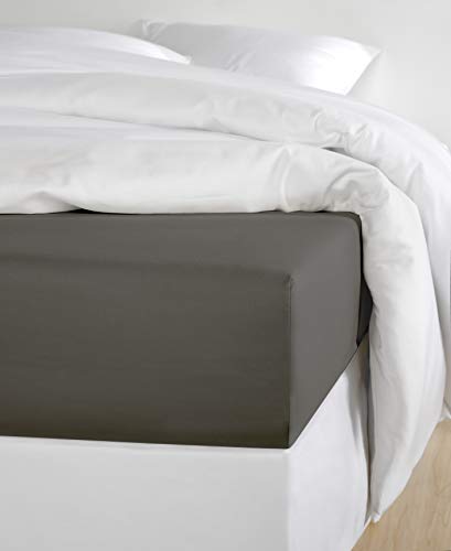 De Witte Lietaer Olivia Quality Satin Fitted Sheet - Cotton - Dark Grey/Ebony, 160 x 200 cm, H30 cm