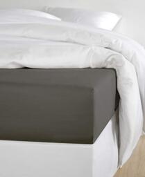 De Witte Lietaer Olivia Quality Satin Fitted Sheet - Cotton - Dark Grey/Ebony, 160 x 200 cm, H30 cm