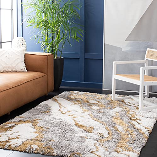 SAFAVIEH Shag Rug for Living Room, Dining Room, Bedroom - Horizon Shag Collection, Short Pile, in Grey and Gold, 91 X 152 cm
