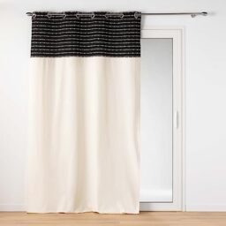 Douceur d'Intérieur, Linechic Curtain with Eyelets (140 x 240 cm) Black Recycled Cotton and Top Cut Thread