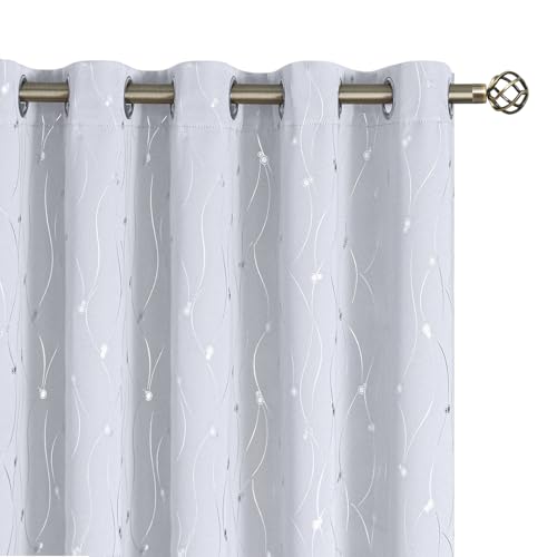 BGment Blackout Curtains 60 Inches Wide for Bedroom/Living Room, Room Darkening Thermal Insulated Grommet Window Drapes with Line and Dots Pattern, 2 Panels, Each Panels 60 x 63 Inch, Gryish White