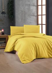 Nuit Des Rêves Premium Ranforce Double Quilt Cover Set (200 x 200 cm), Dark Yellow, 100% Cotton, 117 g/m², Includes 2 Pillowcases (80 x 80 cm), Soft & Durable Bedding